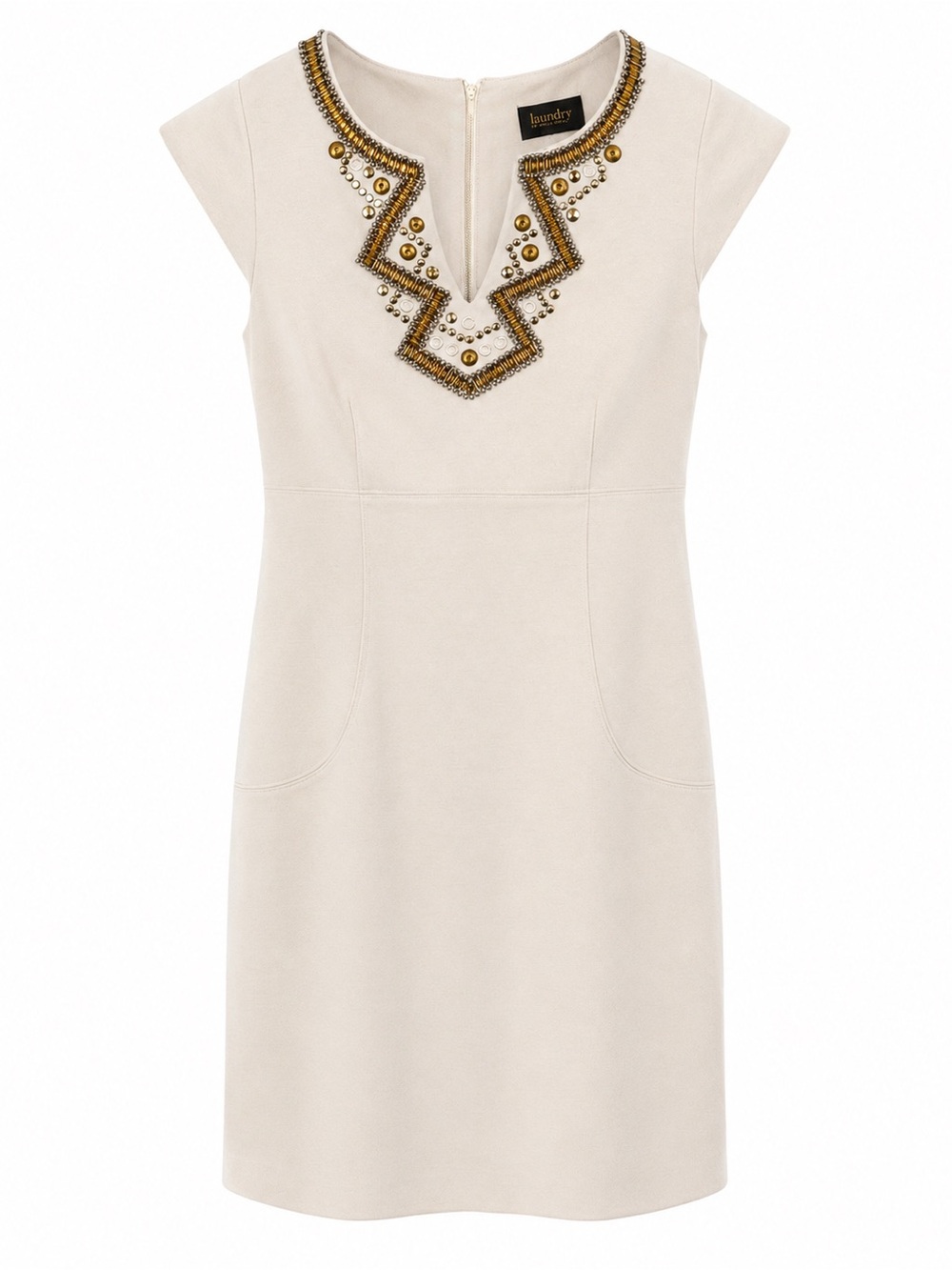Laundry By Shelli Segal Beaded Neckline Ivory Sheath Dress Size